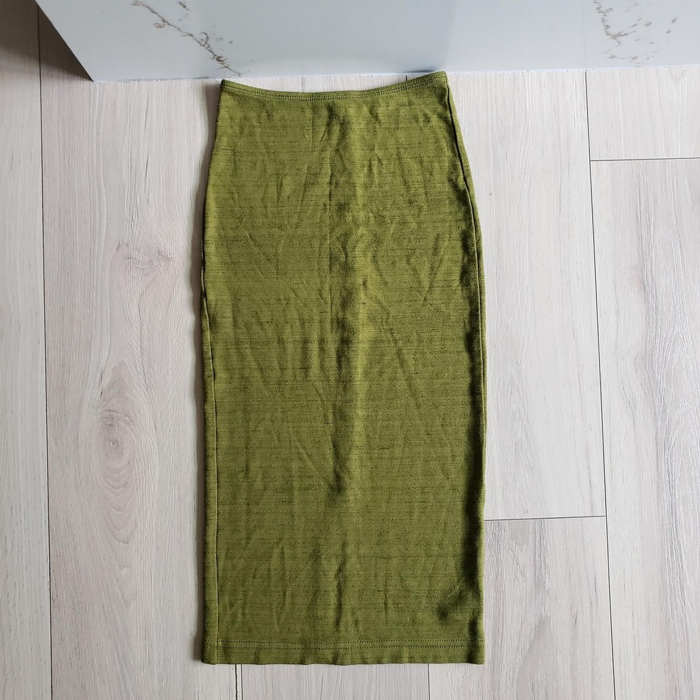 American Apparel Skirt Womens XS Green Stretch Pencil Bodycon Slit Made in USA